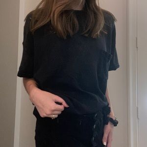 Free People Distressed Black Top